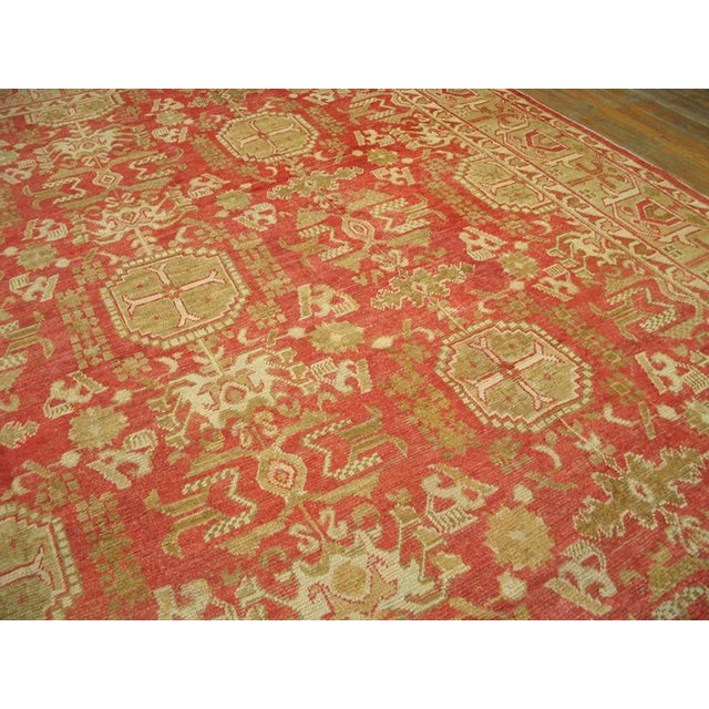 Attractive Apricot Ground Color & Beige Geometric Desing Antique Turkish Oushak Rug For Sale - Image 4 of 5