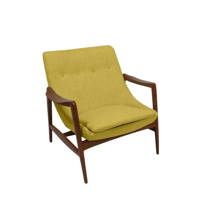 Mid Century Lounge Chair Yellow Chenille For Sale - Image 4 of 4
