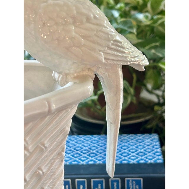 Ceramic 1970s Fitz & Floyd White Parrot Faux Bamboo Chinoiserie Planter Japan For Sale - Image 7 of 11