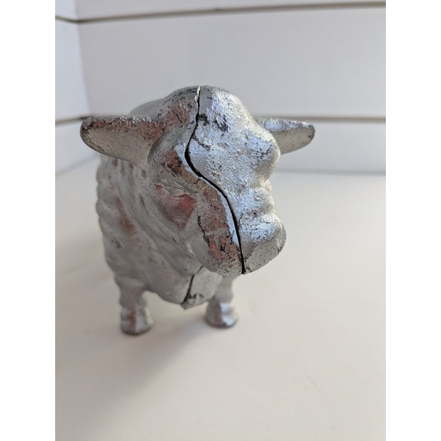 Farmhouse Vintage Cast Iron Cow Bull Bank Doorstop For Sale - Image 3 of 11