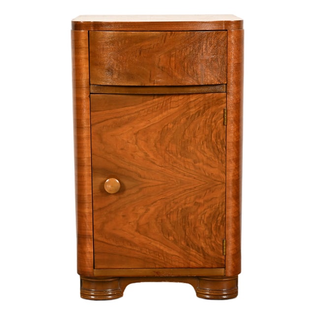 Donald Deskey Style Art Deco Burl Wood Nightstand, Circa 1930s For Sale