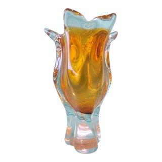 Bohemian Czech Republic Vintage Glass - Art Glass Vase For Sale