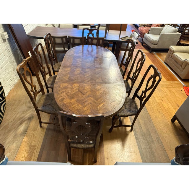 Century Furniture Century Furniture Vintage French Provincial Oak Parquet Extension Dining Table + Chairs, Set For Sale - Image 4 of 12