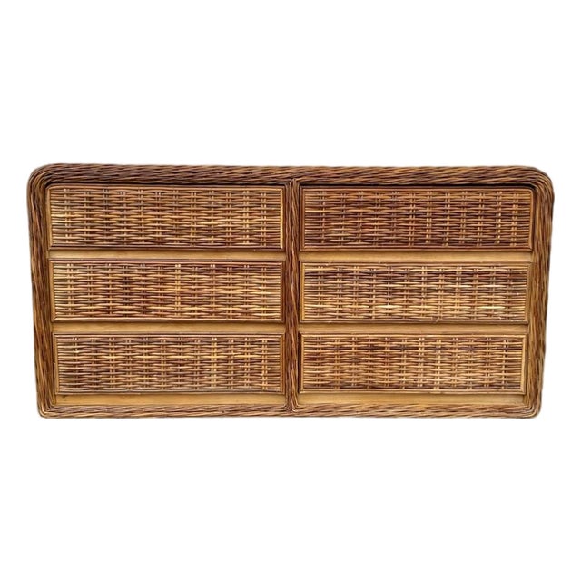 1970s Coastal Wicker Waterfall Double Dresser For Sale