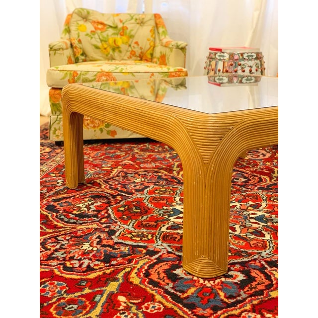 1970s Palm Beach Pencil Reed or Split Reed Wicker Bamboo Coffee Table (1970) For Sale - Image 5 of 11