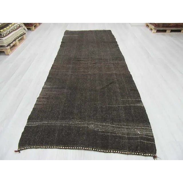 Boho Chic Vintage Black Turkish Goat Hair Kilim Rug - 4′11″ × 13′ For Sale - Image 3 of 6