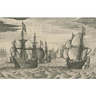 Antique Print of a Fleet of Nine Ships Departing to the East Indies, 1603 For Sale