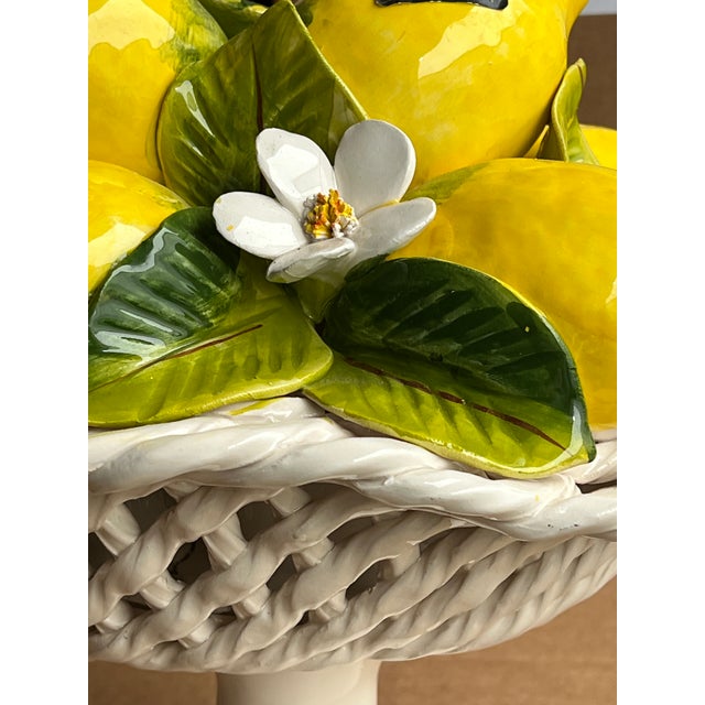 Italian Hand-Painted Majolica Lemon Compote Pedestal Bowl – Handmade Ceramic Centerpiece, Tuscany For Sale - Image 9 of 11