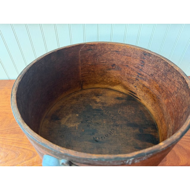 Large Antique New England Wooden Dry Measure by Daniel Cragin, Wilton, New Hampshire – Primitive Grain Measure With Forged Iron Handles For Sale - Image 16 of 16