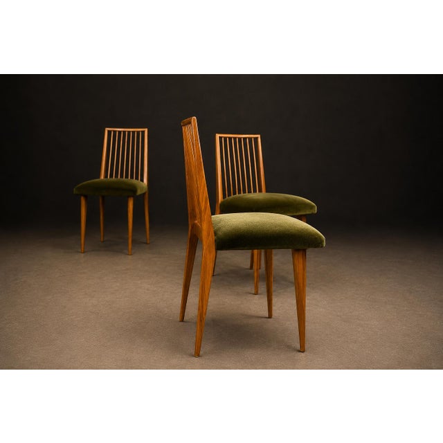 Rare Set of Six Dining Chairs by Joaquim Tenreiro in Caviúna Wood & Olive Green Mohair, Brazil, 1950s For Sale - Image 14 of 16