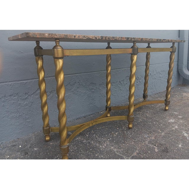 1960's Vintage Traditional Brass Twist With Marble Top Sofa Table/ Long Console Table For Sale - Image 11 of 12