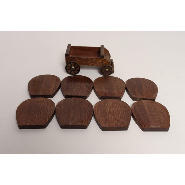 Brown Vintage Western Set of Eight Horse Motif Coasters With Covered Wagon Carrier For Sale - Image 8 of 16