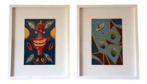 Surrealist Oil on Panel Paintings in Shadow Boxes - a Pair