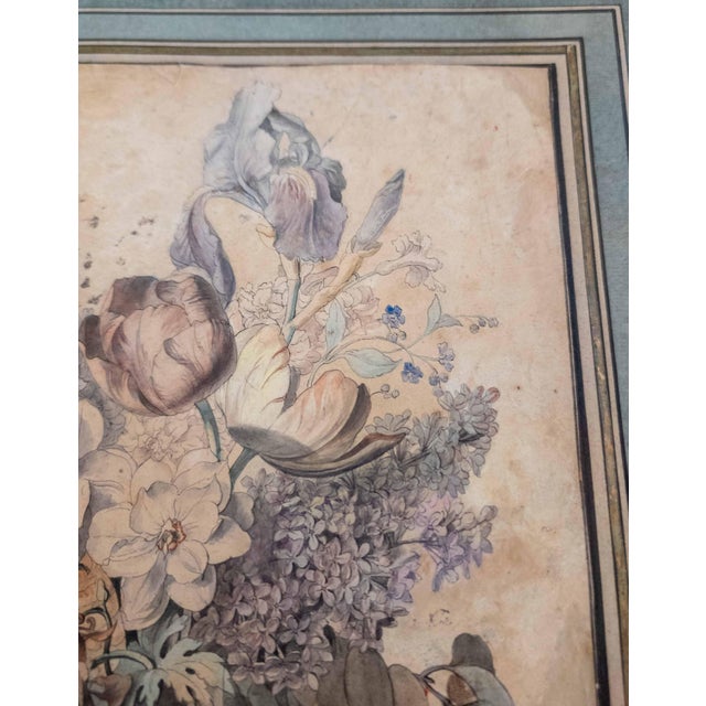 Beige 18th C. French or Dutch School Still Life Watercolor Painting of Floral Bouquet For Sale - Image 8 of 18