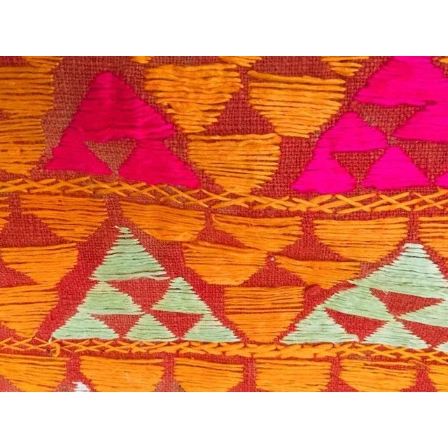 Antique Phulkari Wedding Shawl, Orange Silk Embroidery on Cotton For Sale - Image 10 of 13