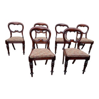 Antique Victorian Style Balloon-Back Dining Chairs- Set of 6 For Sale