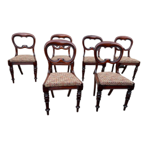 Antique Victorian Style Balloon-Back Dining Chairs- Set of 6
