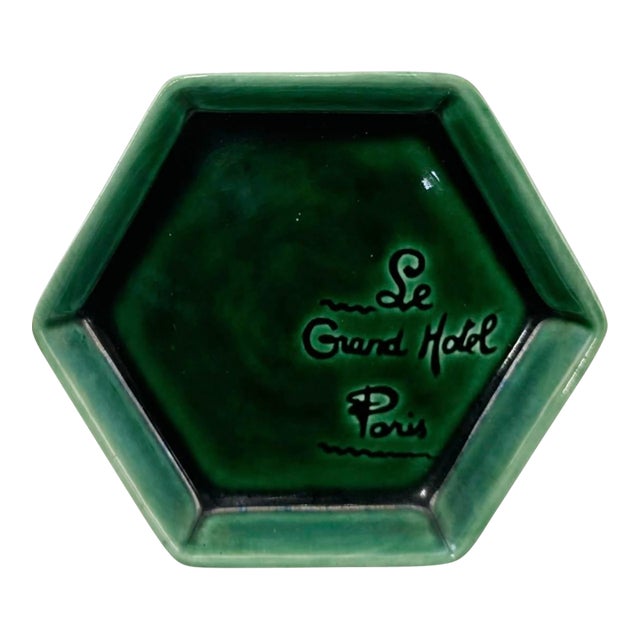 Vintage Le Grand Hotel Paris Green Ashtray Catchall Dish For Sale