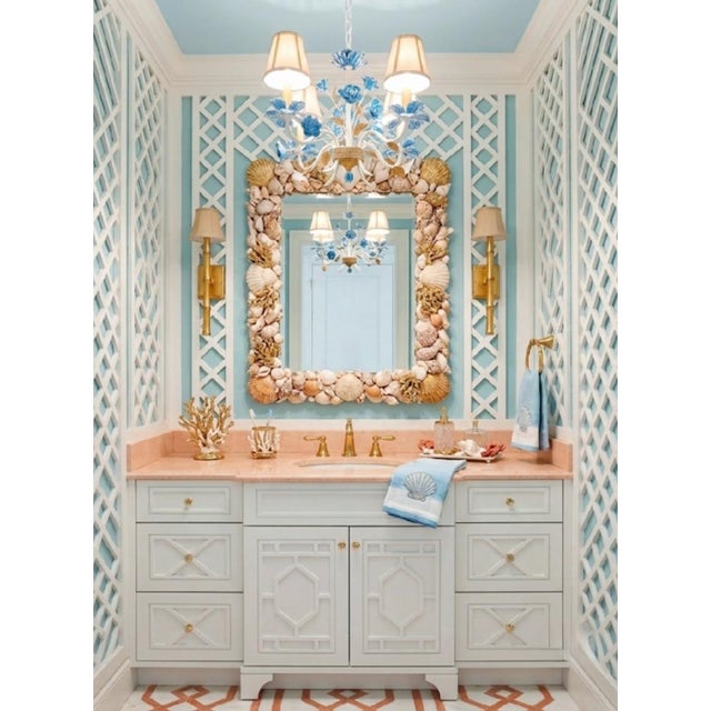 Vintage Small 4 Light Tole Newly Hand Painted Blue White Chinoiserie Rose Leaf Chandelier For Sale - Image 9 of 9