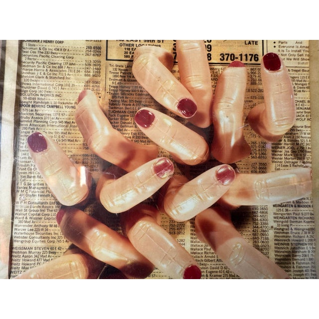 Mid-Century Modern 1987 Vintage Collage “Let Your Fingers” Wall Art Painting by Polizzotto – Framed For Sale - Image 3 of 12