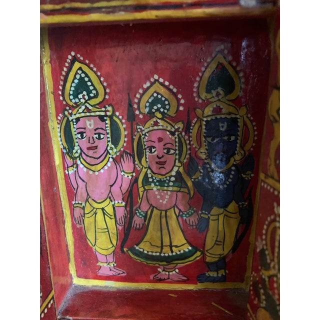Antique Indian Hand-Painted Red Lacquer Wedding Box For Sale - Image 10 of 13