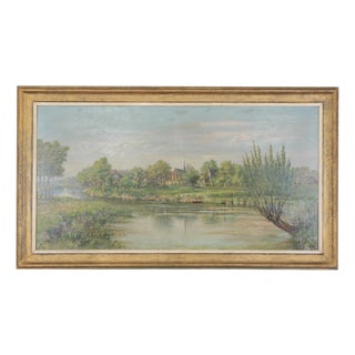 G. Albrecht, View of the Village with a Church, Oil on Canvas, Framed For Sale