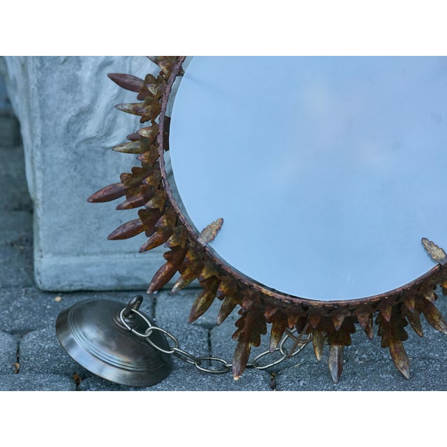 Mid 20th Century Spanish Gilt Metal Semi-Flush Crown Chandelier with Curving Foliage For Sale - Image 12 of 12
