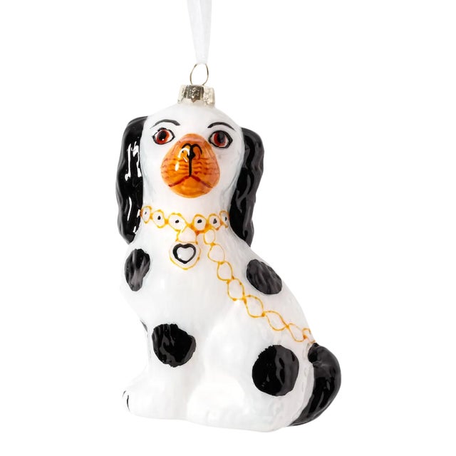 Black and White Staffordshire-Style Dog Ornament For Sale