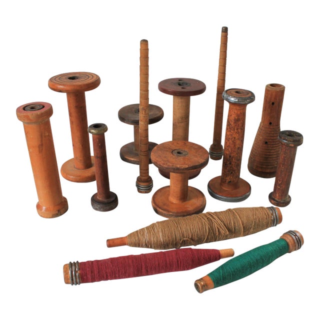 Antique Wooden Bobbin Spools S/15 For Sale
