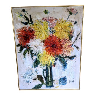 1980s Expressionist Oil Impasto Floral Still Life For Sale
