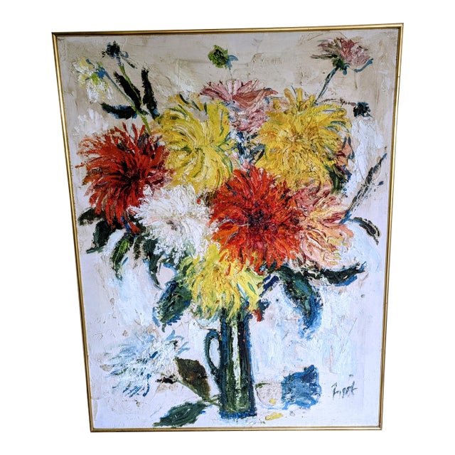 1980s Expressionist Oil Impasto Floral Still Life For Sale