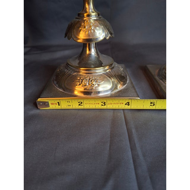 Victorian Antique Fraget Warsaw Shabbat Candlesticks Pair No. 4214 Polish Silver Plate 11" For Sale - Image 3 of 18