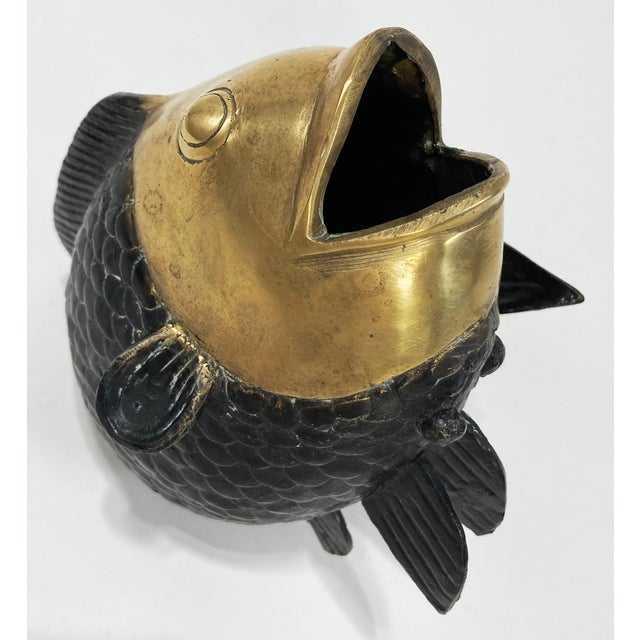Vintage Brass and Black Koi Fish Sculpture or Vase For Sale - Image 9 of 9