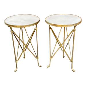 French Directoire Style Gilt Bronze and Marble Side Tables - a Pair