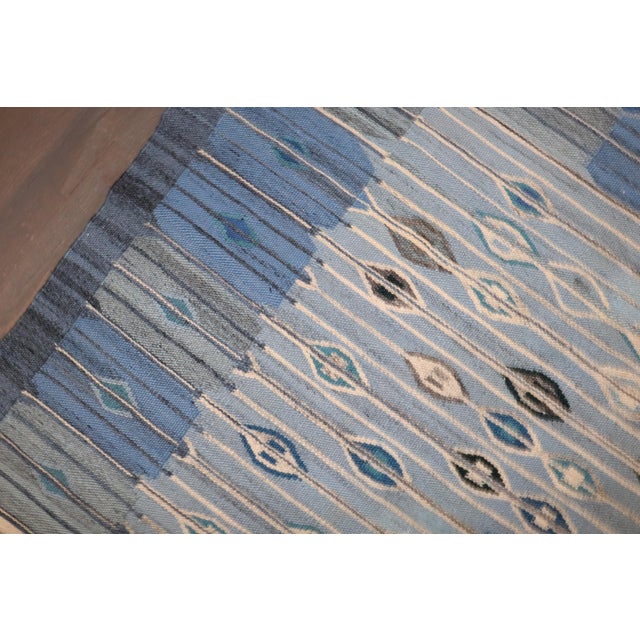 Vintage Zabihi Collection Abstract Blue Swedish Kilim - 4'10" x 6' For Sale - Image 12 of 12