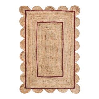 Scalloped Natural Jute Rug (Maroon) For Sale
