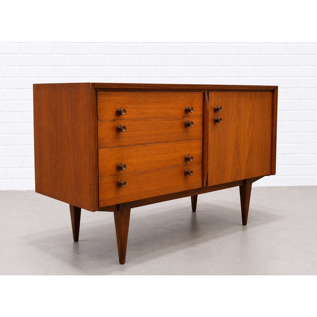 Compact Mid Century Modern Teak Cabinet | Petite Danish Modern Small Credenza | Apartment Size Tv Stand, C. 1960’s For Sale - Image 12 of 16