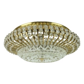 Mid-Century Hollywood Regency Ceiling Lamp in Brass and Glass, 1960s For Sale