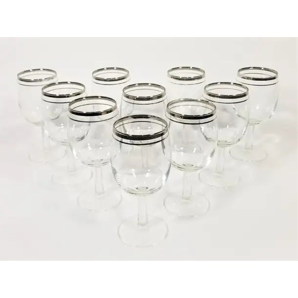 1960s Mid-Century Silver Rimmed Stemware Wine Glasses- Set of 10 For Sale In New York - Image 6 of 10