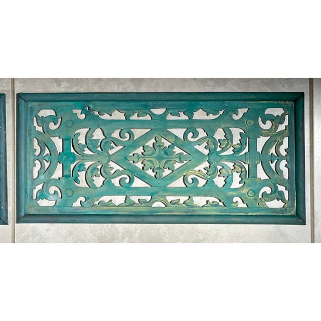 Pair of Antique Solid Brass Openwork Wall Hangings / Architectural Grilles For Sale - Image 12 of 17