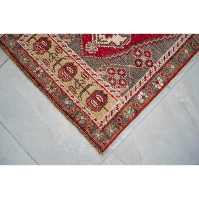 1970s Hand Made Small Turkish Rug. DoorMat Entry Decor Kitchen Mat Baht Mat - 18'' X 37'' For Sale - Image 6 of 12