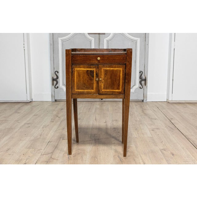 Italian 19th Century Walnut Nightstand Table with Ash Inlaid Banding For Sale - Image 6 of 11