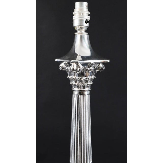 Antique Silver-Plated Corinthian Column Table Lamps, 1890s, Set of 2 For Sale - Image 5 of 12