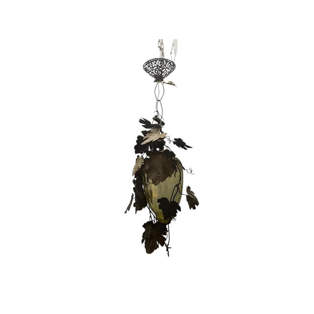 Murano Glass Lantern with Wrought Iron Vine Leaves, 1950s For Sale - Image 7 of 7