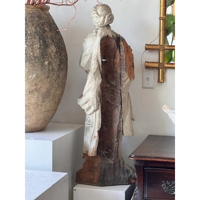 Late 18th Century Carved, Polychrome French Statue of a Woman For Sale - Image 4 of 5