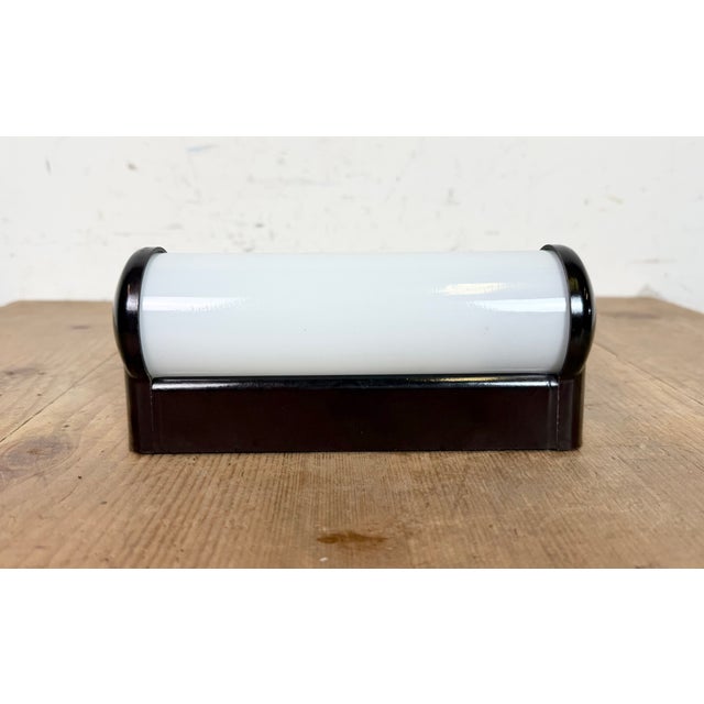 Brown Industrial Brown Bakelite Wall Light with Milk Glass Shade from Elektrosvit, 1950s For Sale - Image 8 of 12