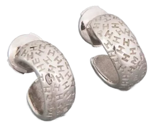 Hermes H Graffiti 18k White Gold Small Hoop Earrings, 2 Pieces