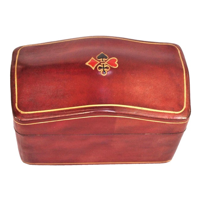 1990s Italian Hand-Crafted Leather Box for Playing Cards For Sale