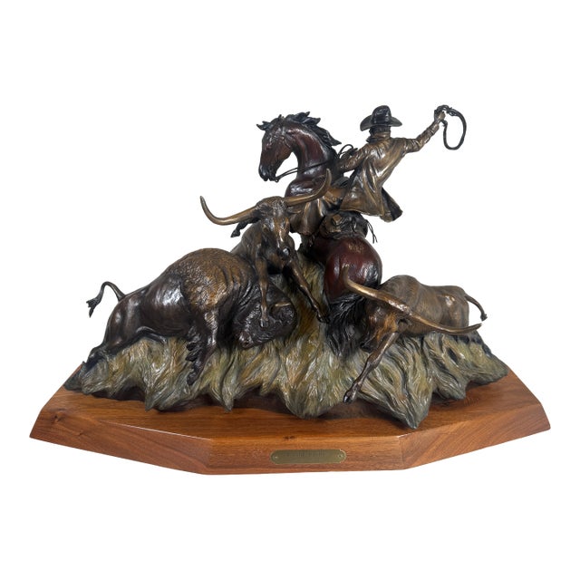 Chris Navarro “Range Rights” Bronze Sculpture – Limited Ed. 7/50 – Large Western Cowboy For Sale