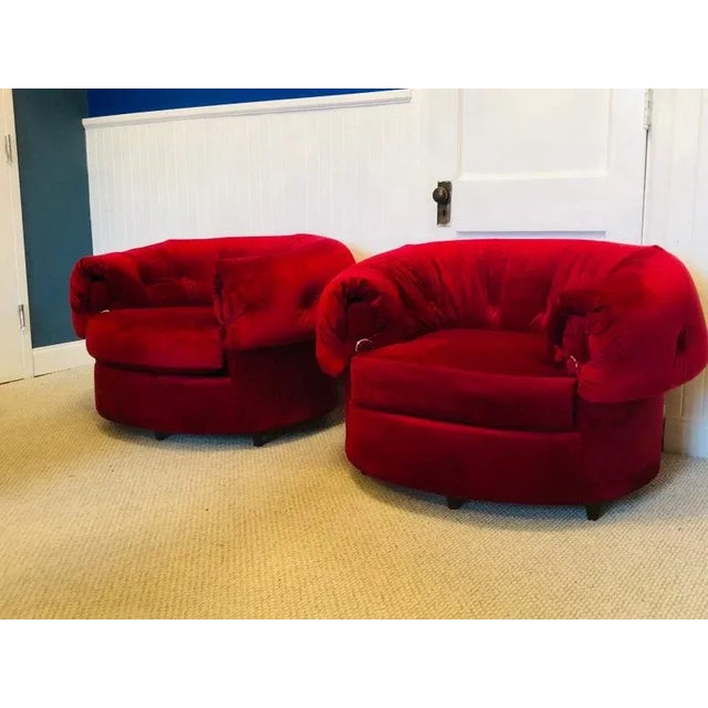 Red 1960s Mid Century Large Scale Red Upholstered Chairs - a Pair For Sale - Image 8 of 8